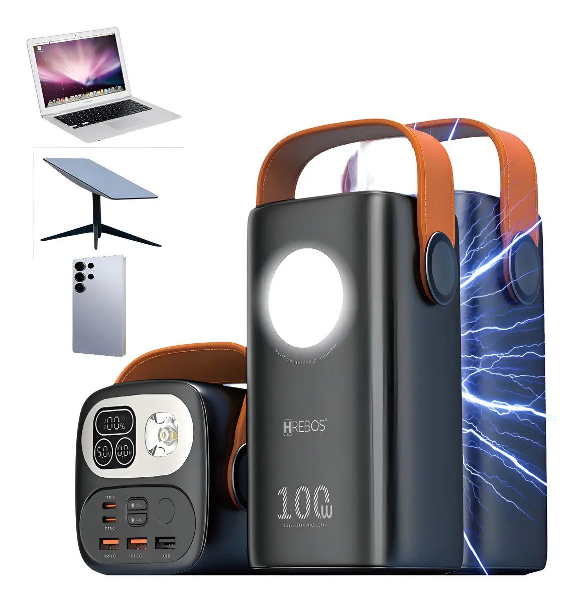 Powerbank Hrebos 100W 60000mAh USB-C 3 USB Carga Rápida Preto