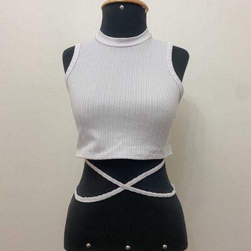 cropped malha canelada amarração branco