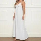 Vestido Feminino Soltinho Longo Costa Nua Decote Alças Finas